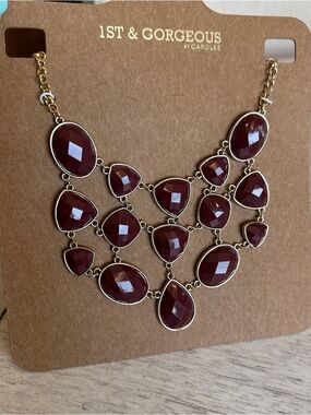 1st & Gorgeous Carolee NY Burgundy Statement Bib Necklace NWT